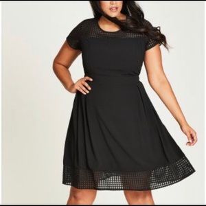 Black short-sleeve, tie waist, lined dress